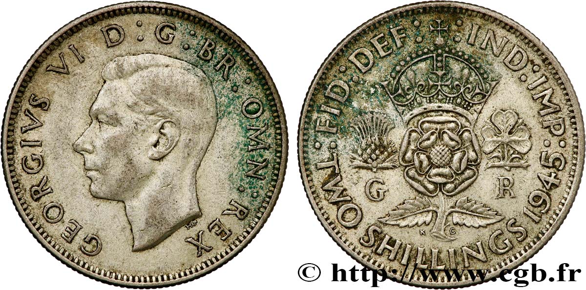 ROYAUME-UNI 1 Florin (2 Shillings) Georges VI 1945  TTB 