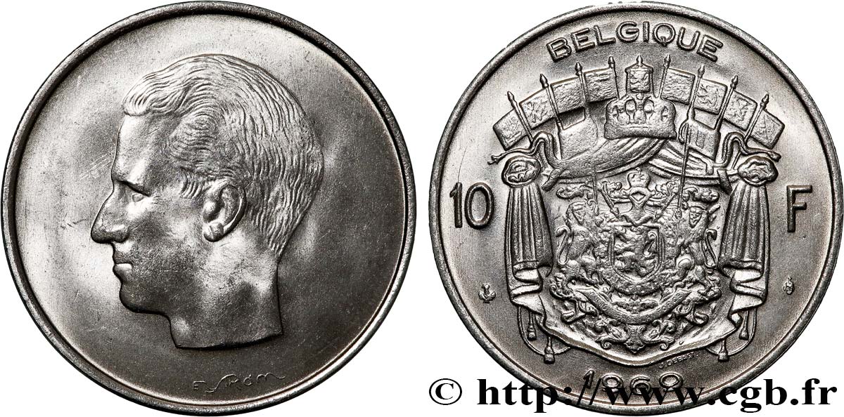 BELGIUM 10 Francs roi Baudouin légende française 1969 Bruxelles AU 