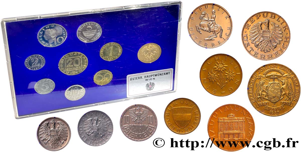 ÖSTERREICH Série Proof 8 Monnaies 1987 Vienne ST 