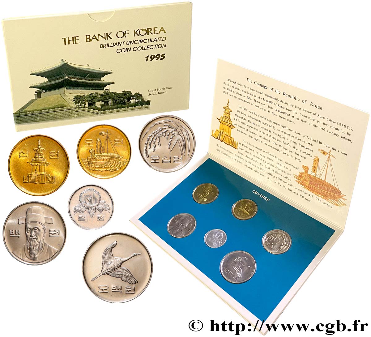 CORÉE DU SUD Série Brillant Universel 6 monnaies Bank of Korea 1995  FDC 