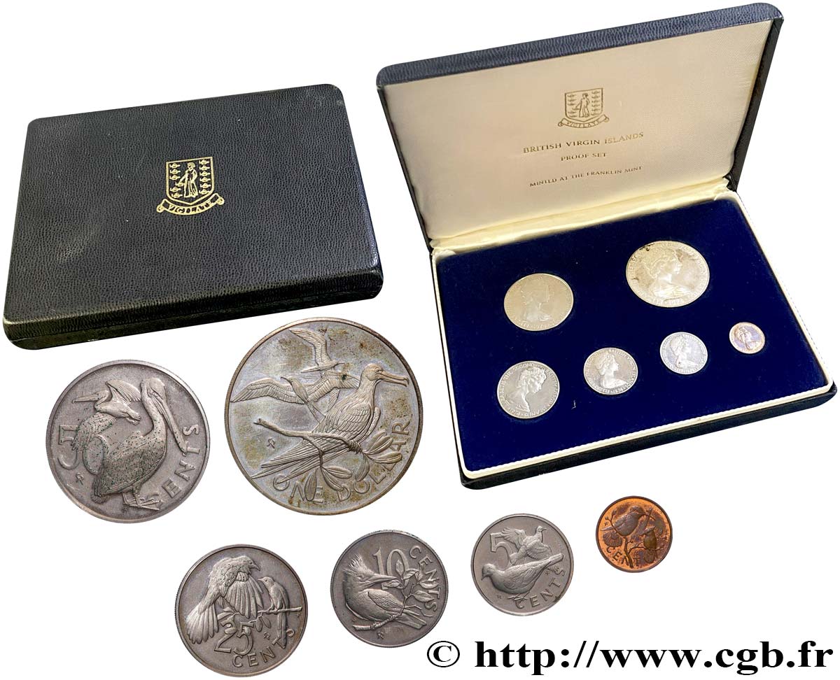 ISLAS VíRGENES BRITáNICAS Série Proof 6 monnaies Elisabeth II 1974 Franklin Mint SC 