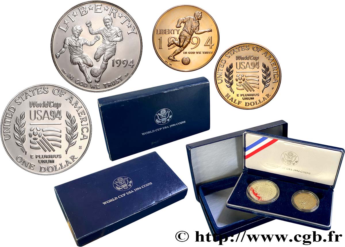 VEREINIGTE STAATEN VON AMERIKA Coin set Proof 1/2 dollar + 1 dollar Coupe du Monde de Football USA 94 1994 Atelier Divers fST 