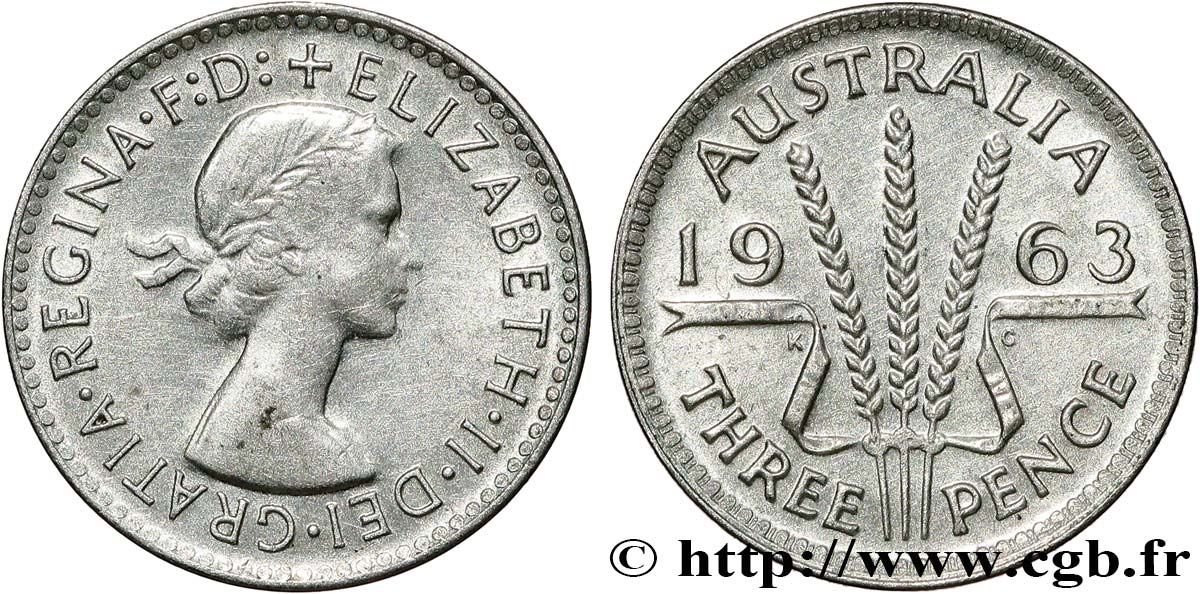 AUSTRALIE 3 Pence Elisabeth II 1963 Melbourne TTB+ 