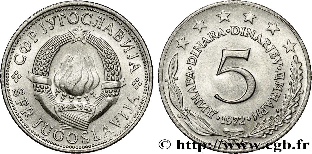 YOUGOSLAVIE 5 Dinara FAO 1972  SPL 