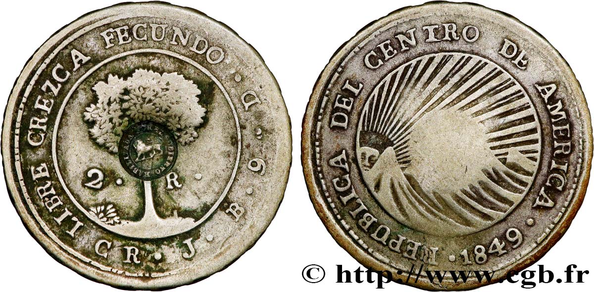 NICARAGUA 2 Reales Republica del Centro America avec contre-marque 1849 (1849-1857) Tegucigalpa MBC 