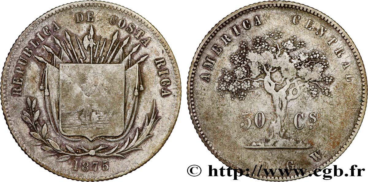 COSTA RICA 50 Centavos 1875 San José BC+ 