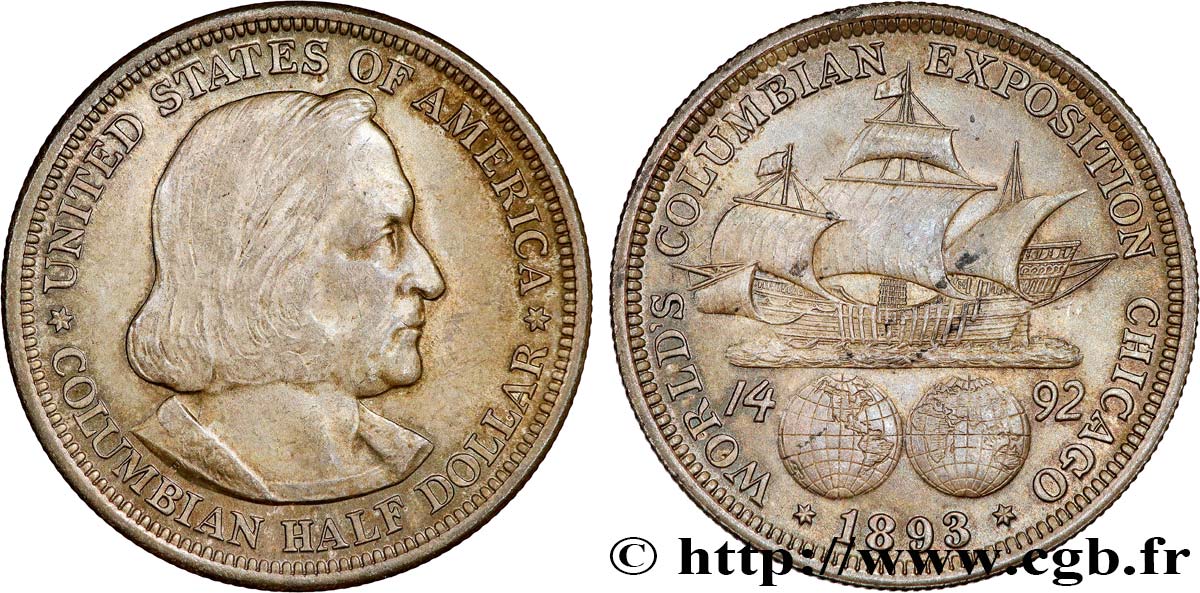 ÉTATS-UNIS D AMÉRIQUE 1/2 Dollar Exposition Colombienne de Chicago 1893 Philadelphie SUP 