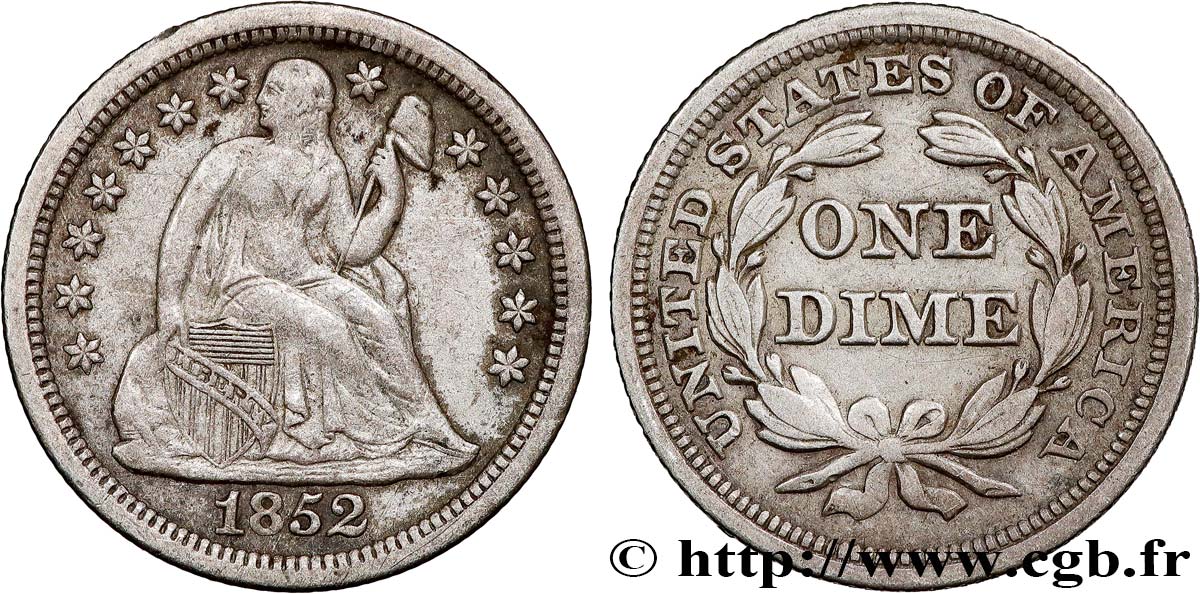 UNITED STATES OF AMERICA 1 Dime (10 Cents) Liberté assise 1852
 Philadelphie VF 