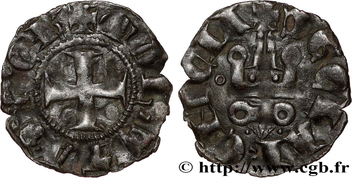 CRUSADES - PRINCIPALITY OF ACHAEA - MATHILDE OF HAINAUT Denier tournois n.d.  XF 