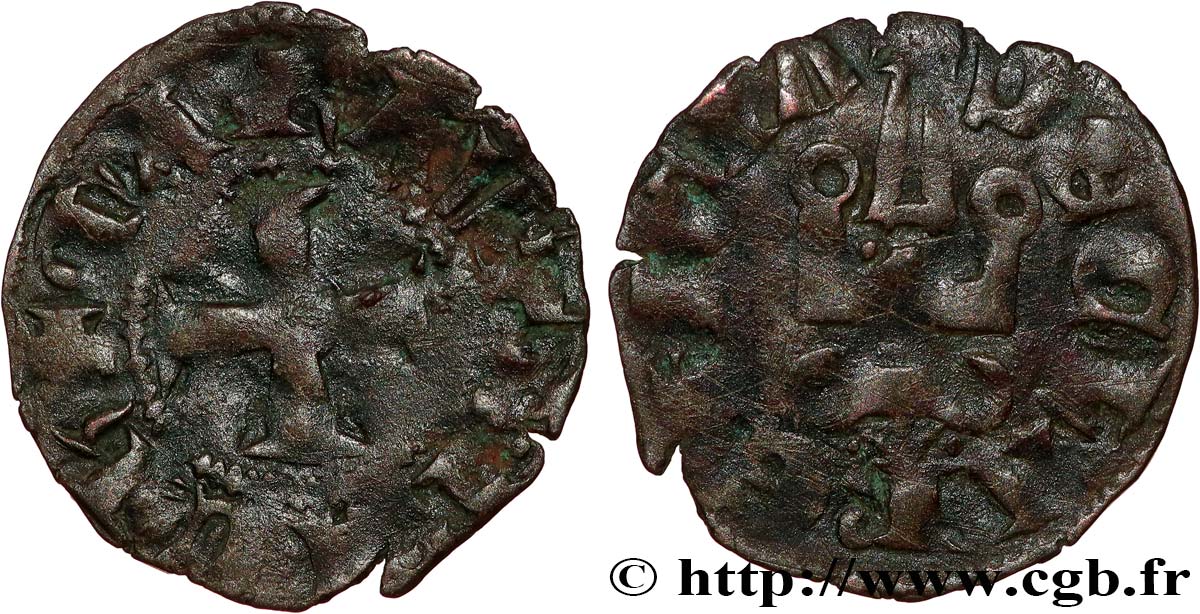 CRUSADES - PRINCIPALITY OF ACHAEA - MATHILDE OF HAINAUT Denier tournois n.d.  VF 