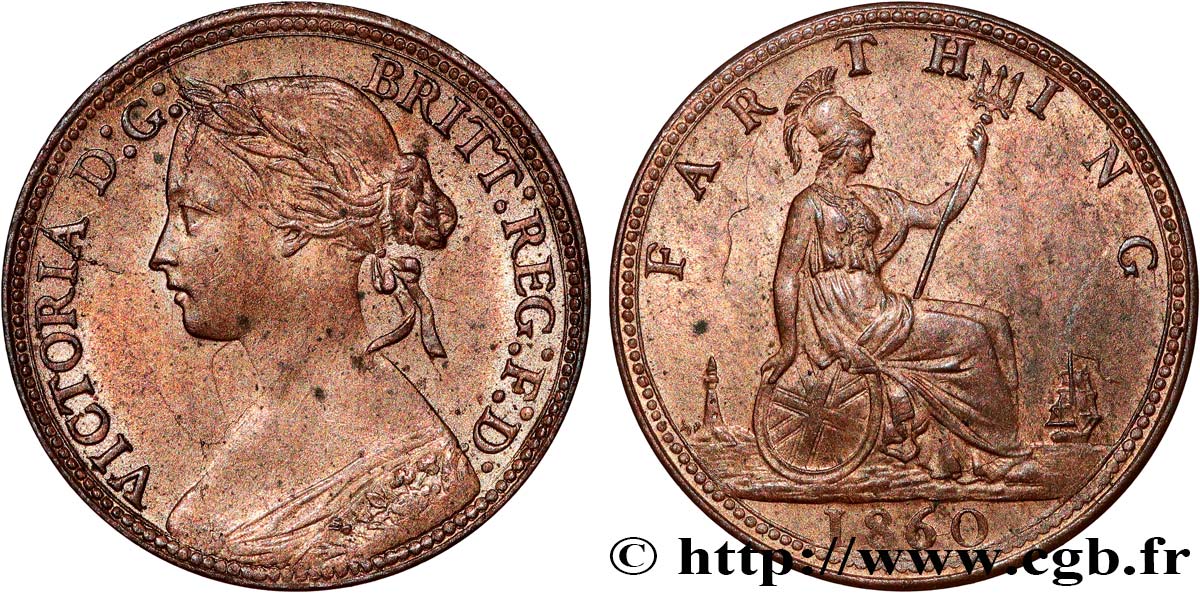 UNITED KINGDOM 1 Farthing Victoria “Bun Head” 1860  AU 