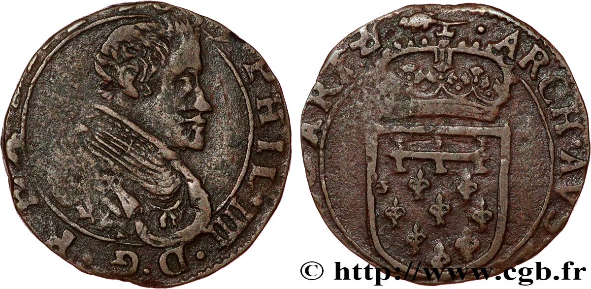 PAYS-BAS ESPAGNOLS - COMTÉ D ARTOIS - PHILIPPE IV Liard 1639 Arras TTB 