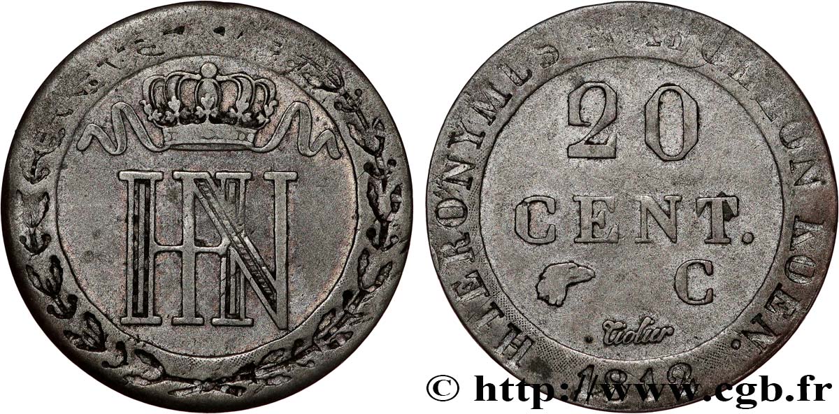 GERMANIA - REGNO DI WESTFALIA  20 Cent. monogramme de Jérôme Napoléon 1812 Cassel - C q.BB 