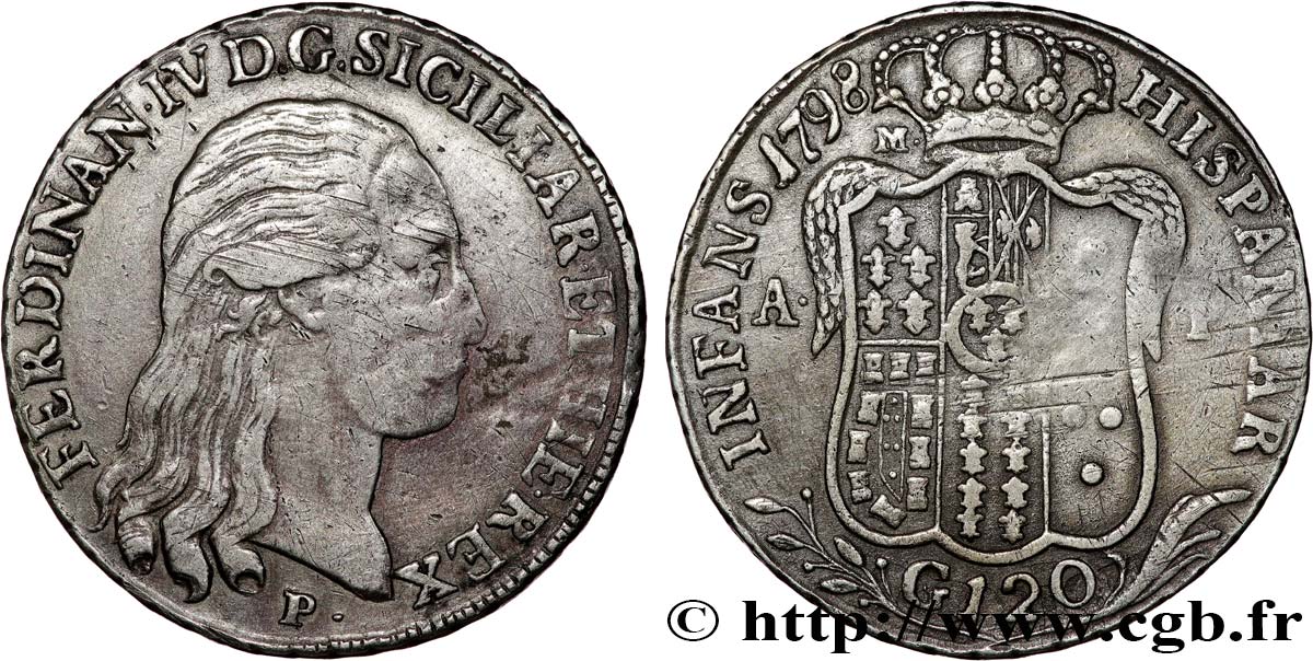 ITALIE - ROYAUME DES DEUX-SICILES 120 Grana Ferdinand IV 1798  TB+/TTB 
