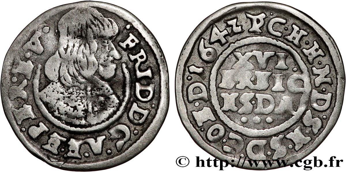 ALLEMAGNE - ARCHEVÊCHÉ de BRÊME ET VERDEN - FRÉDÉRIC II DU DANEMARK 1/16 Thaler  1642  TTB 