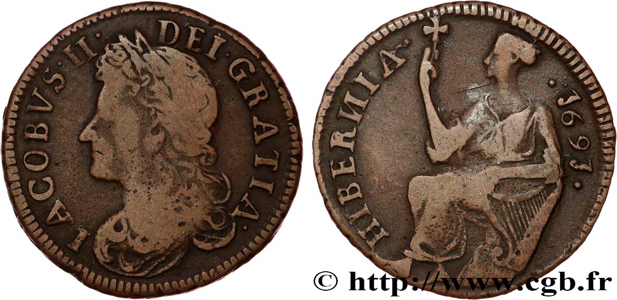 IRLANDE Farthing Jacques II 1691  TB+ 