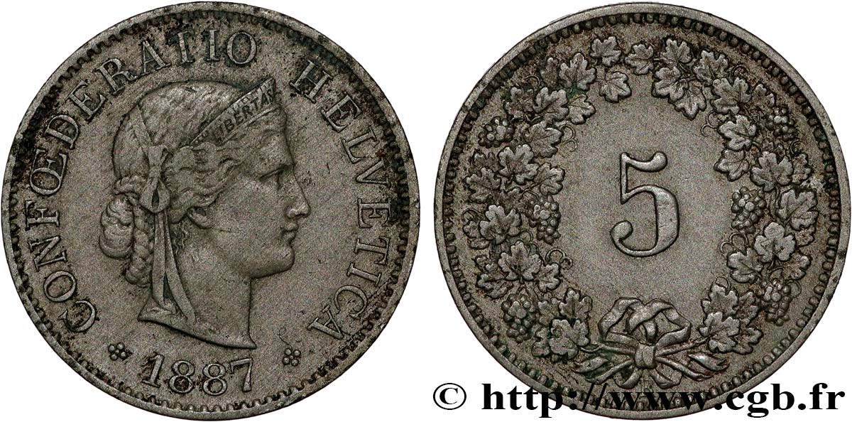 SWITZERLAND 5 Centimes (Rappen) 1887 Berne XF 