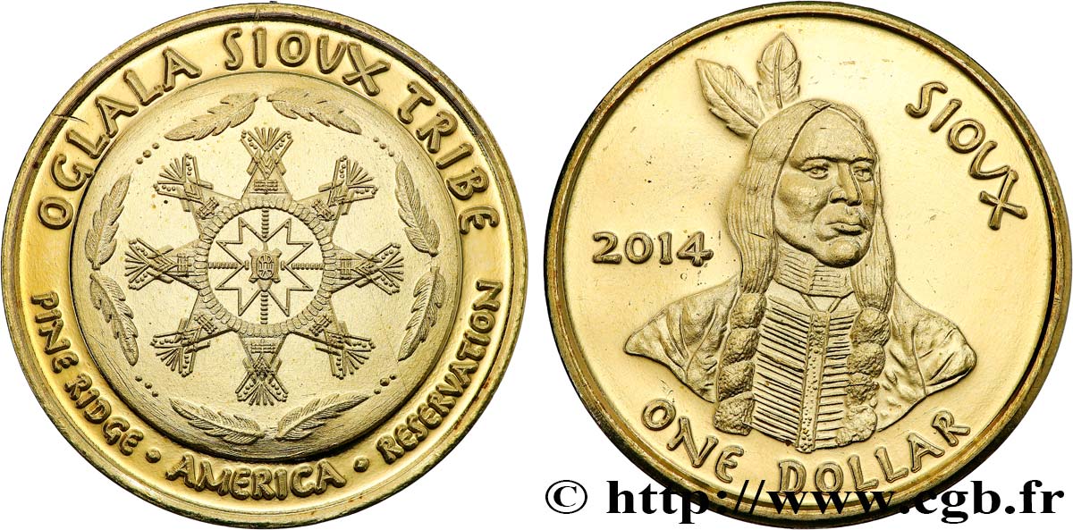 UNITED STATES OF AMERICA - Native Tribes 1 Dollar Oglala Sioux Tribe 2014  MS 