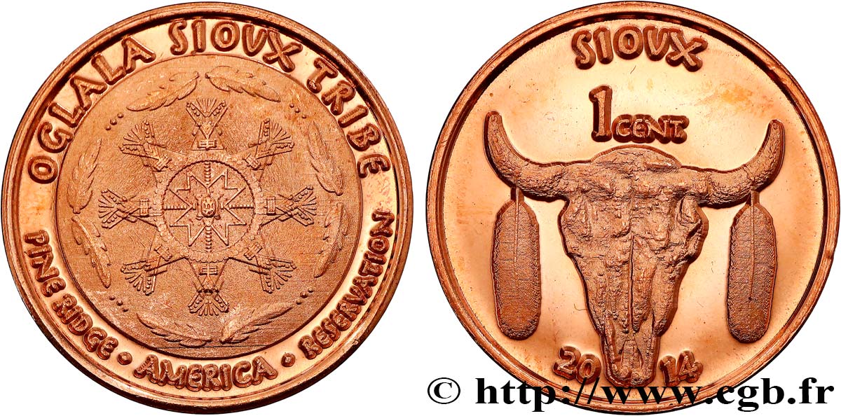 UNITED STATES OF AMERICA - Native Tribes 1 Cent Oglala Sioux Tribe 2014  MS 