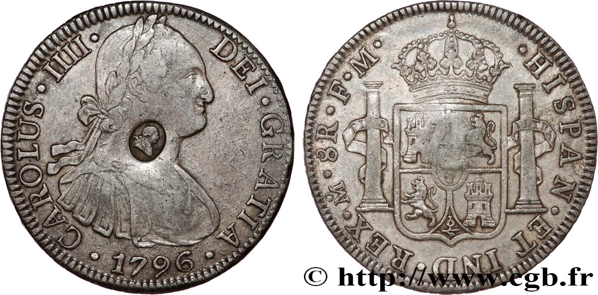 GRANDE-BRETAGNE - GEORGES III Dollar contremarqué sur une 8 reales 1796 de Mexico (1799)  TTB 