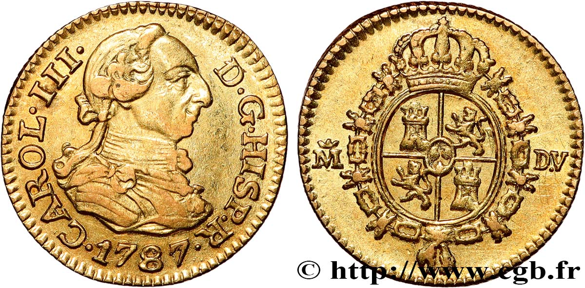 ESPAÑA - REINO DE ESPAÑA - CARLOS III 1/2 Escudo  1787 Madrid MBC+ 