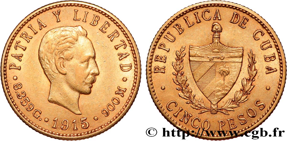 CUBA 5 Pesos 1915 Philadelphie TTB+ 