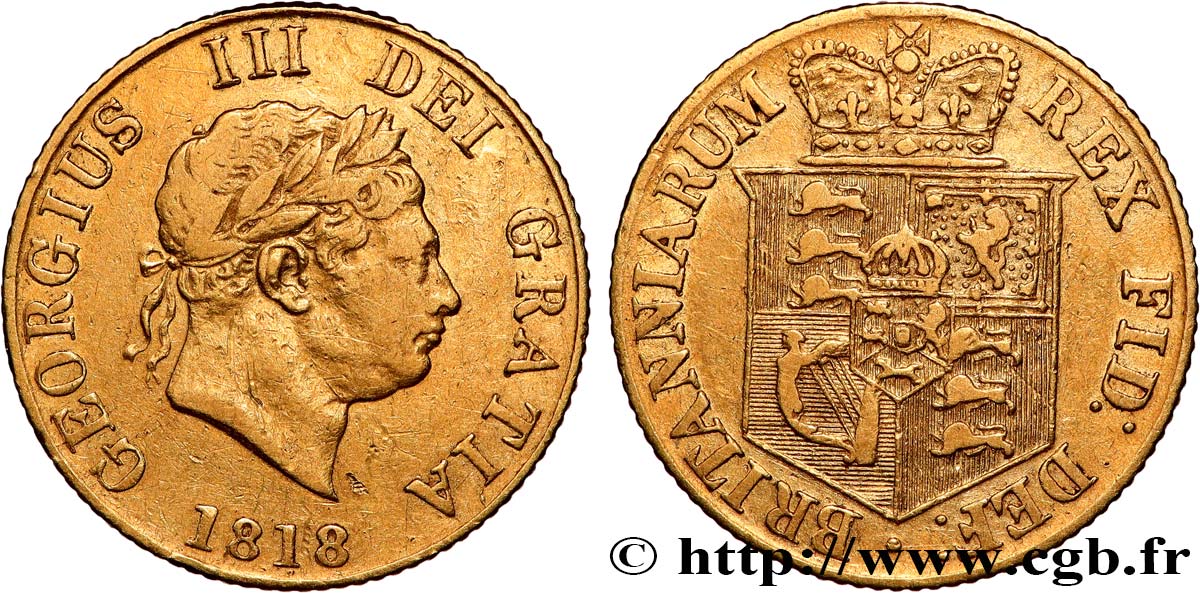 GRAN BRETAGNA - GIORGIO III 1/2 Souverain 1818 Londres q.BB 