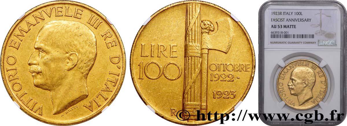 ITALY - KINGDOM OF ITALY - VICTOR-EMMANUEL III 100 Lire 1923 Rome AU53 NGC