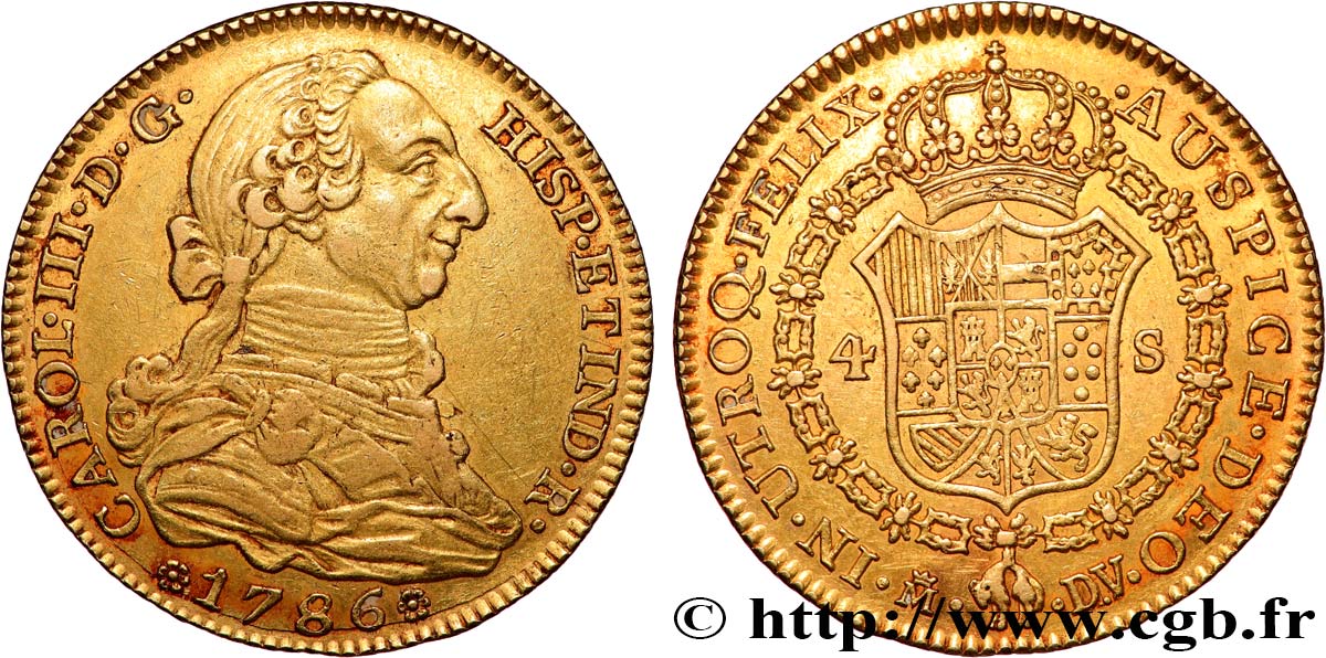 SPAIN - KINGDOM OF SPAIN - CHARLES IV 4 Escudos  1786 Madrid XF 