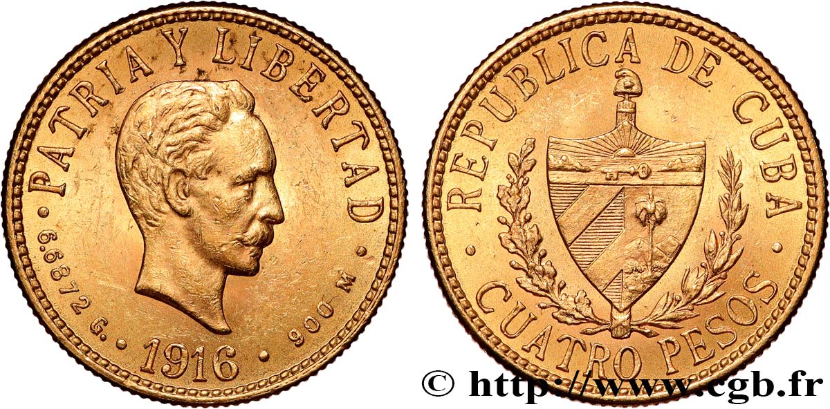 KUBA 4 Pesos José Marti 1916 Philadelphie VZ 