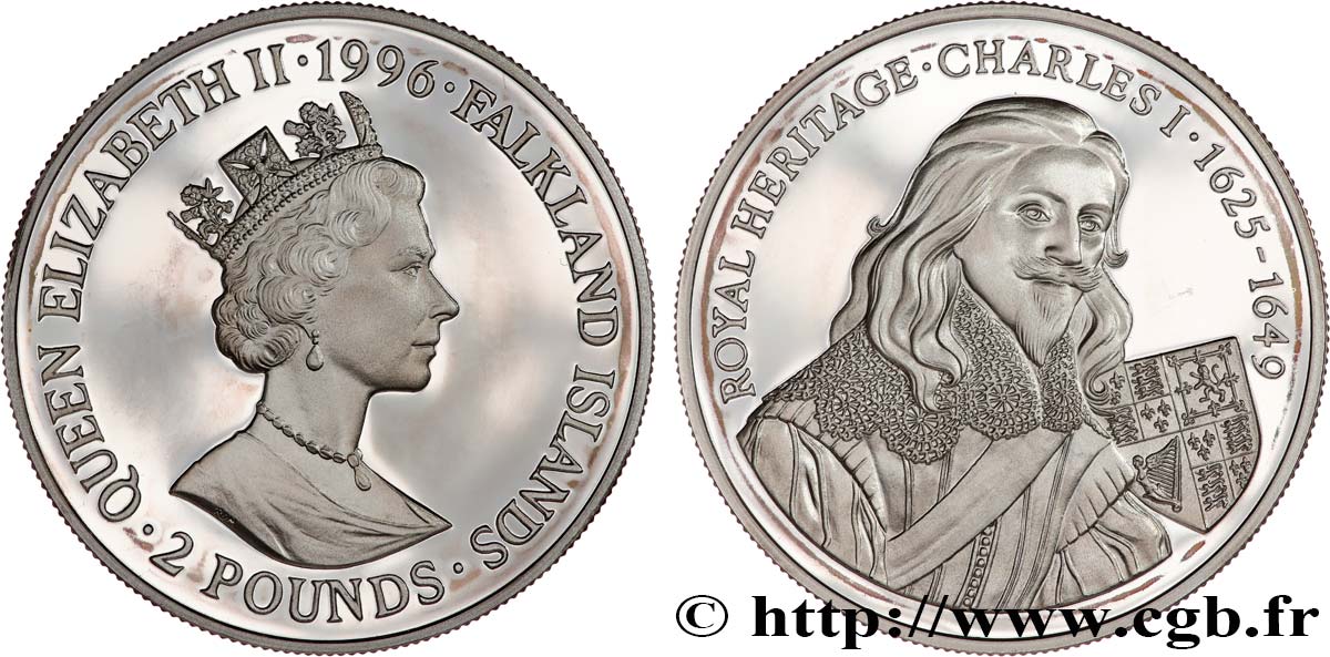 FALKLAND ISLANDS 2 Pounds Proof Charles I 1996  MS 