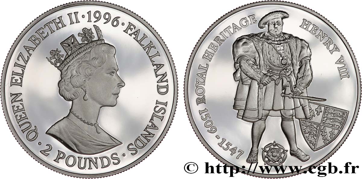 ISOLE FALKLAND 2 Pounds Proof Henry VIII 1996  FDC 
