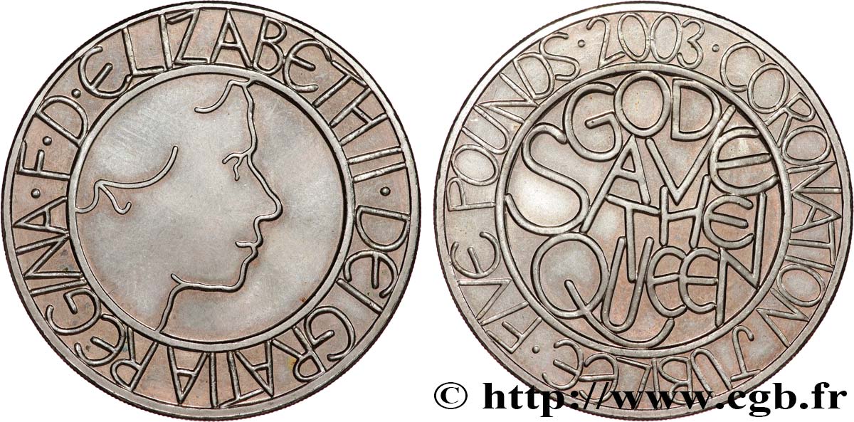 REINO UNIDO 5 Pounds (5 Livres) Jubilé du couronnement de la reine 2003 British Royal Mint SC 