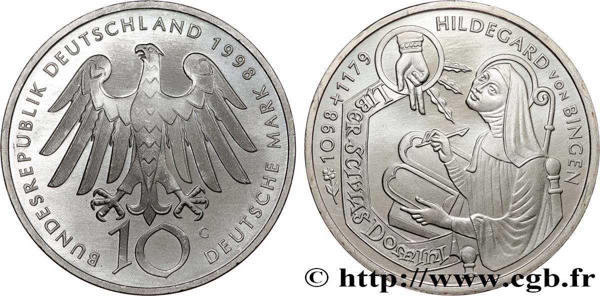GERMANIA 10 Mark Proof 900e anniversaire de la naissance de Hildegard von Bingen 1998 Karlsruhe MS 