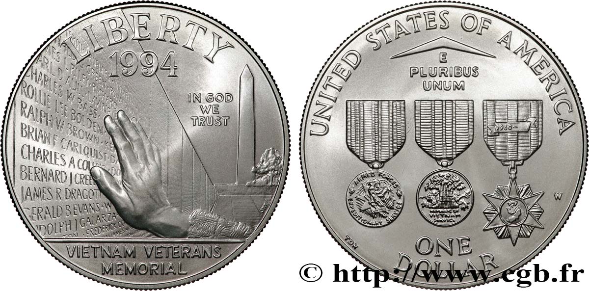 ÉTATSUNIS D'AMÉRIQUE 1 Dollar “mémorial des vétérans du Vietnam” 1994