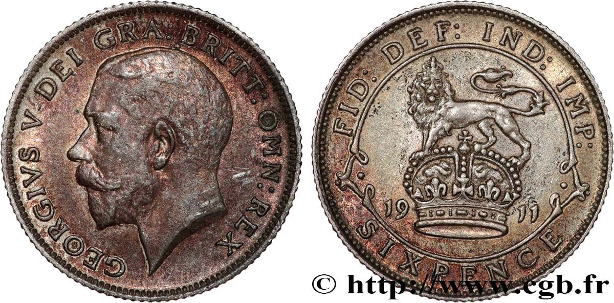 ROYAUME-UNI 6 Pence Georges V 1911  TTB+ 