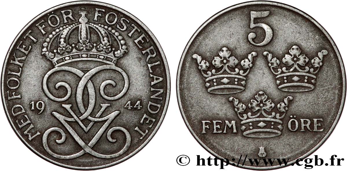 SVEZIA 5 Ore Gustave V 1944  q.SPL 