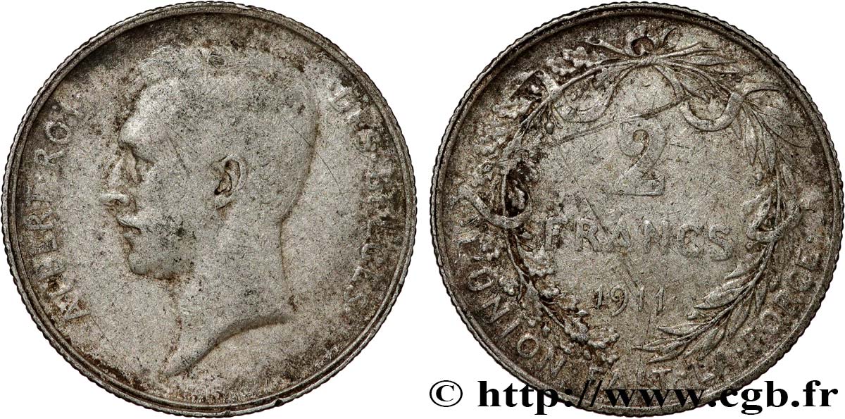 BÉLGICA 2 Francs Albert Ier légende française 1911 Bruxelles BC 
