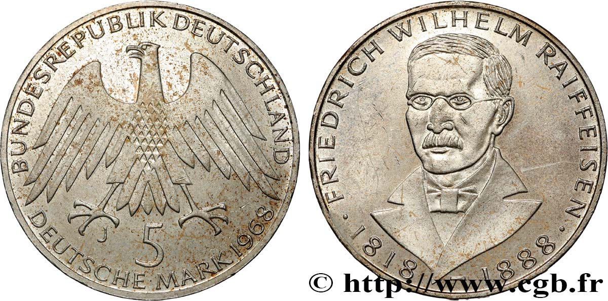 ALLEMAGNE 5 Mark Friedrich Wilhelm Raiffeisen 1968 Hambourg SUP 