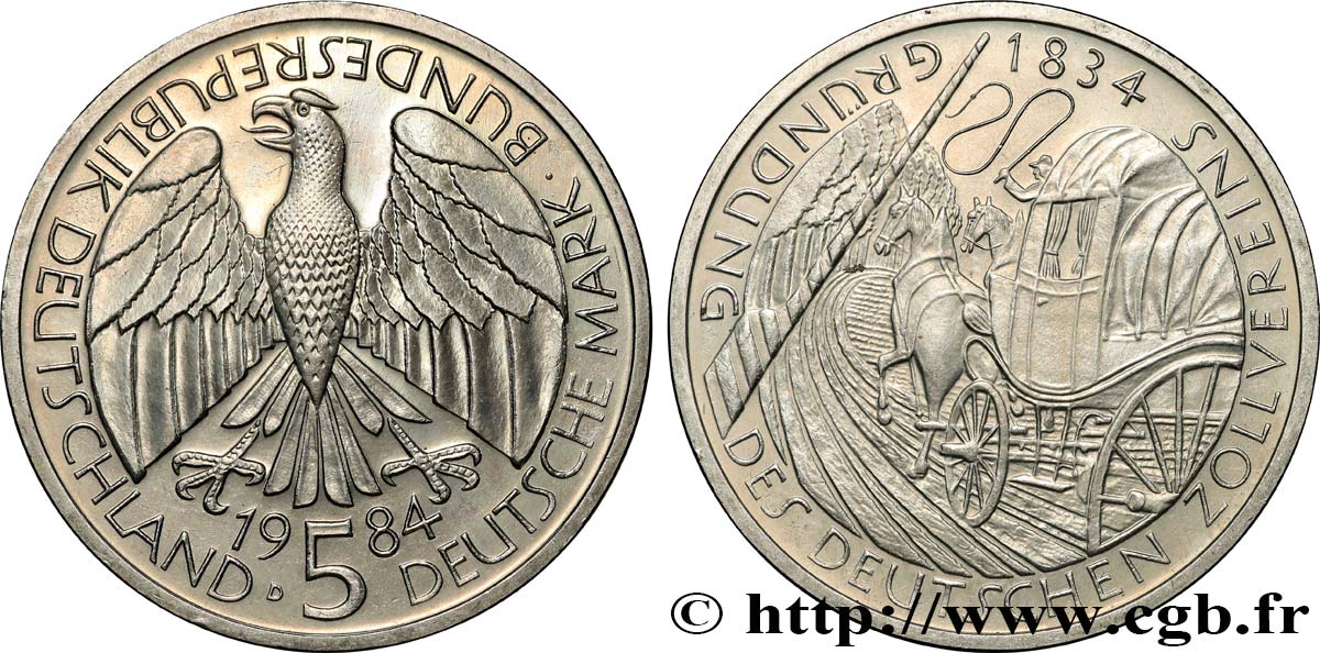 ALLEMAGNE 5 Mark aigle Union douanière allemande 1984 Munich - D SPL 