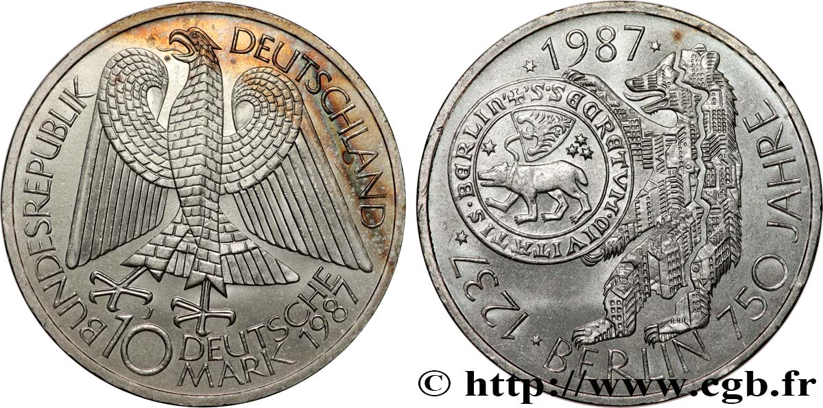 ALLEMAGNE 10 Mark 750e anniversaire de la ville de Berlin 1987 Hambourg SPL 
