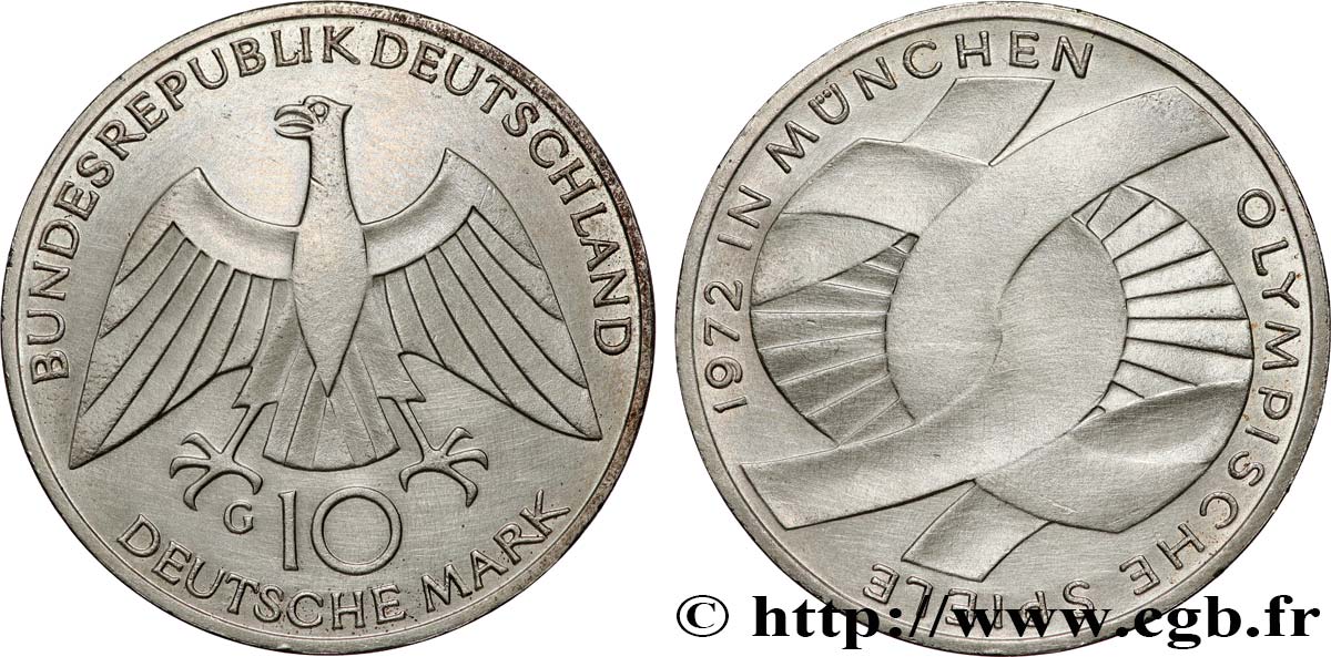 GERMANIA 10 Mark XXe J.O. Munich : l’idéal olympique 1972 Karlsruhe SPL 