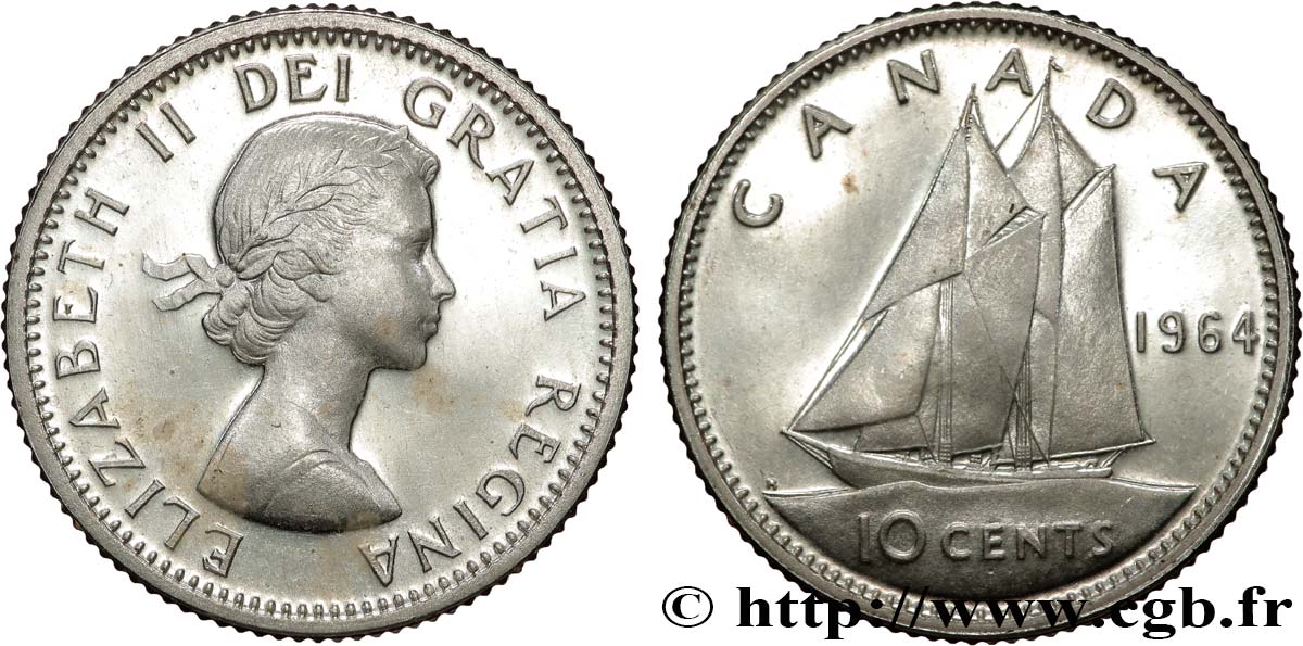 CANADA 10 Cents Elisabeth II / la goelette Bluenose 1964  SPL 