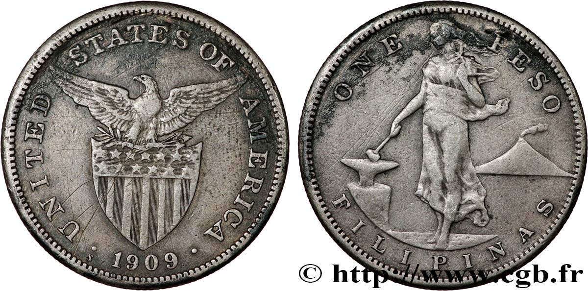 FILIPINAS 1 Peso - Administration Américaine 1909 San Francisco - S BC+ 