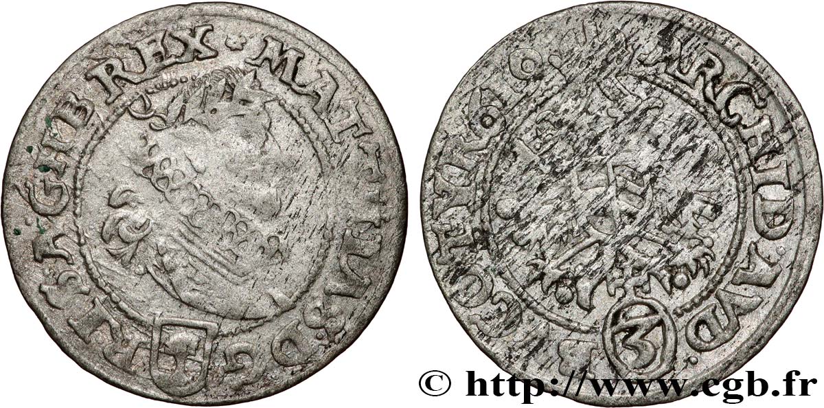 AUSTRIA - AUSTRIAN EMPIRE - MATTHIAS I 3 Kreuzer  1619 Vienne fSS 