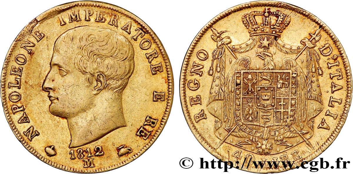 INVESTMENT GOLD 40 Lire 1812 Milan SS/fVZ 