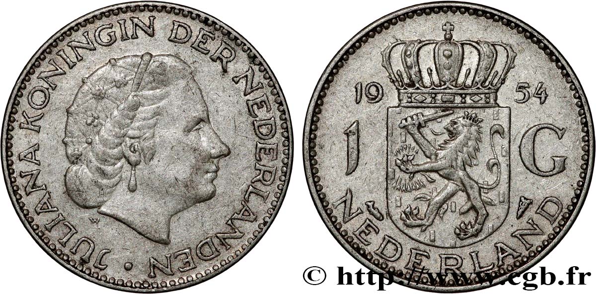 PAYS-BAS 1 Gulden Juliana 1954  TTB+ 