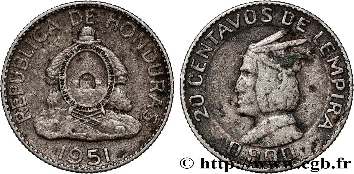 HONDURAS 20 Centavos de Lempira 1951  TTB 