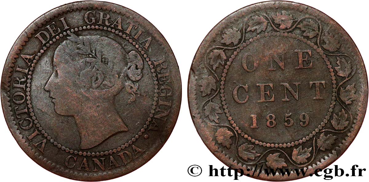 CANADA 1 Cent Victoria 1859  TB+ 