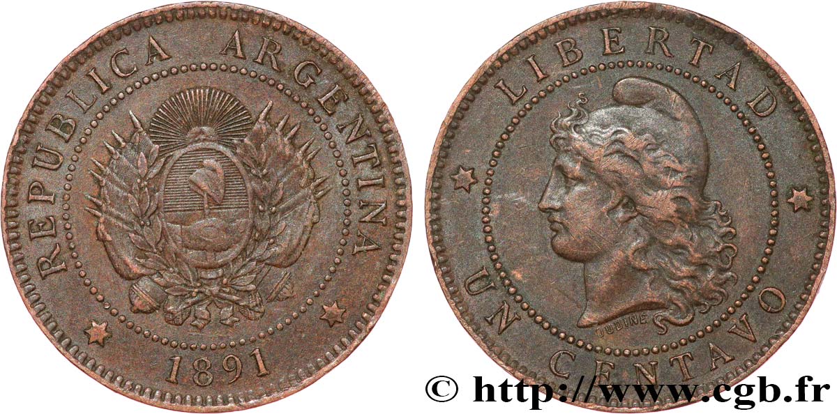 ARGENTINE 1 Centavo 1891  TTB 